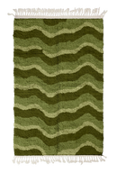 Crest Tide wavy wool rug, moss green waves and sage olive lines on olive green, full view