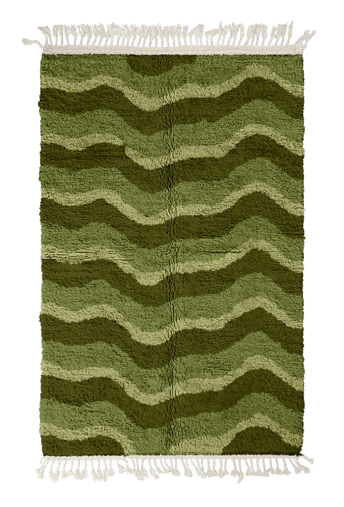 Crest Tide wavy wool rug, moss green waves and sage olive lines on olive green, full view