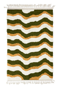 Load image into Gallery viewer, Crest Tide wavy wool rug, olive green waves and ochre yellow lines on cream, full view
