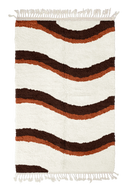 Swell Tide wavy wool rug, dark brown waves and terracotta lines on cream, full view