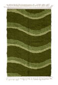 Load image into Gallery viewer, Swell Tide wavy wool rug, moss green waves and sage olive lines on olive green, full view
