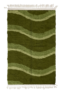 Swell Tide wavy wool rug, moss green waves and sage olive lines on olive green, full view