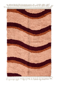 Load image into Gallery viewer, Swell Tide wavy wool rug, oxblood red waves and terracotta lines on blush pink, full view
