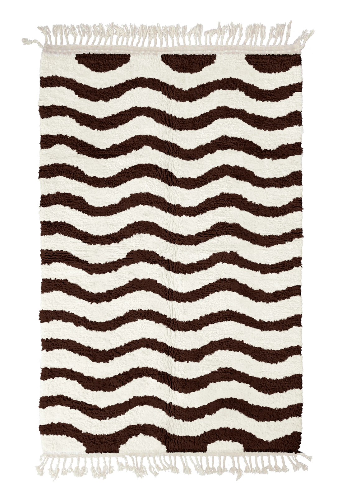 Ripple Tide wavy wool rug, dark brown waves on cream, full view