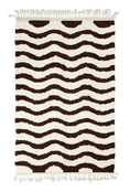 Load image into Gallery viewer, Ripple Tide wavy wool rug, dark brown waves on cream, full view
