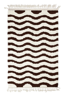 Ripple Tide wavy wool rug, dark brown waves on cream, full view