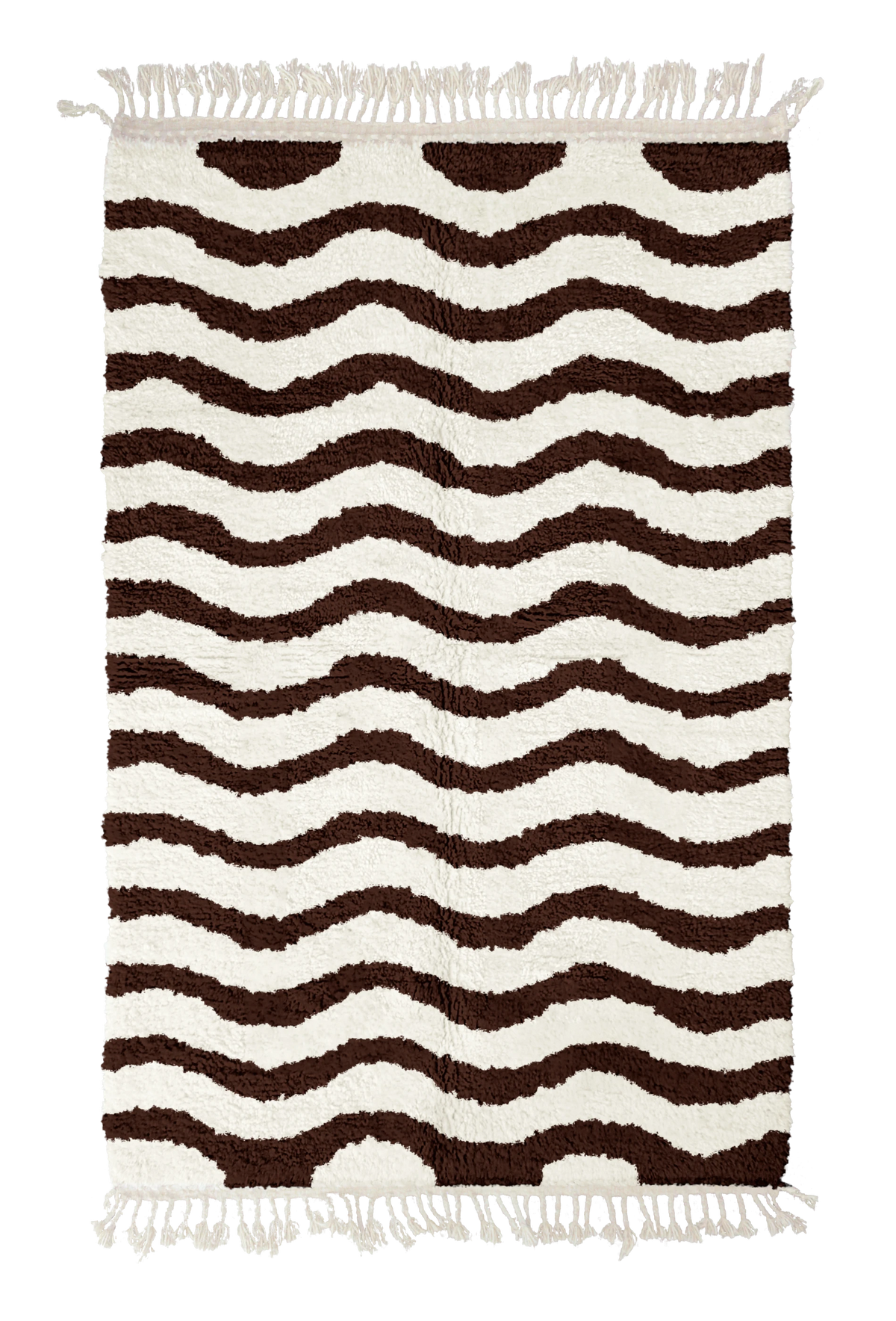 Ripple Tide wavy wool rug, dark brown waves on cream, full view