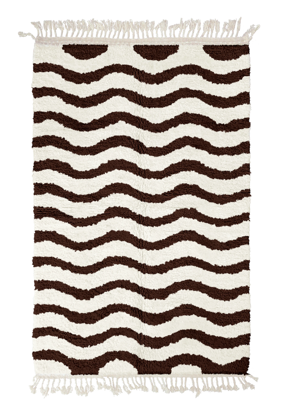 Ripple Tide wavy wool rug, dark brown waves on cream, full view