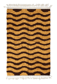 Load image into Gallery viewer, Ripple Tide wavy wool rug, dark brown waves on ochre yellow, full view
