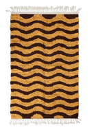 Ripple Tide wavy wool rug, dark brown waves on ochre yellow, full view