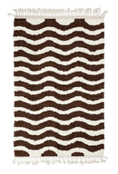 Ripple Tide wavy wool rug, cream waves on dark espresso brown, full view