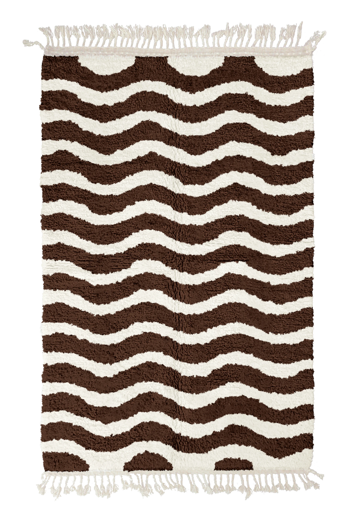 Ripple Tide wavy wool rug, cream waves on dark espresso brown, full view