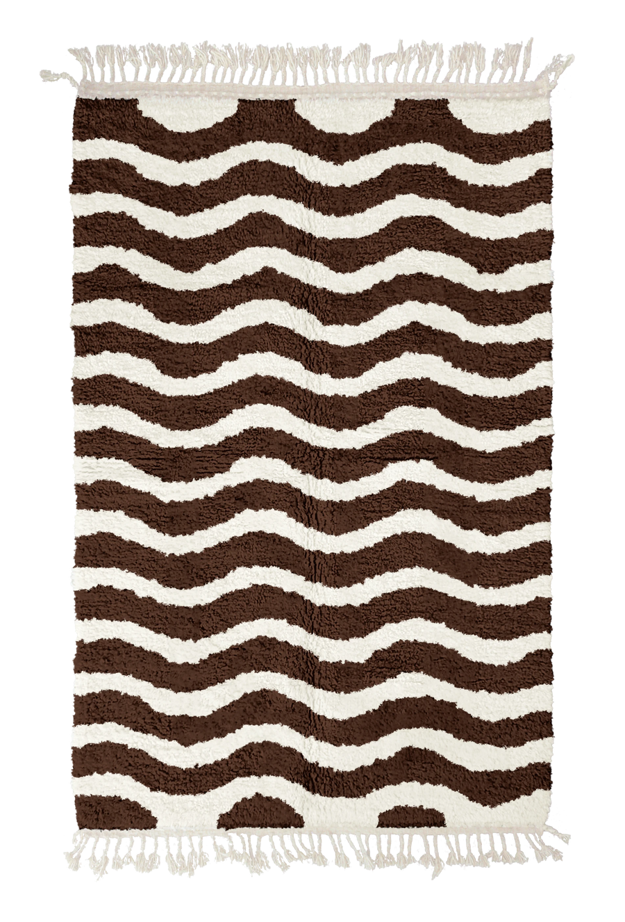 Ripple Tide wavy wool rug, cream waves on dark espresso brown, full view
