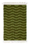 Load image into Gallery viewer, Ripple Tide wavy wool rug, moss green waves on olive green, full view
