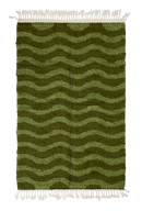 Ripple Tide wavy wool rug, moss green waves on olive green, full view