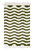 Load image into Gallery viewer, Ripple Tide wavy wool rug, olive green waves on cream, full view

