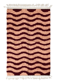 Load image into Gallery viewer, Ripple Tide wavy wool rug, oxblood red waves on blush pink, full view
