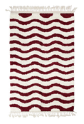Load image into Gallery viewer, Ripple Tide wavy wool rug, burgundy waves on cream, full view
