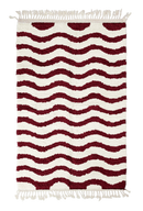 Ripple Tide wavy wool rug, burgundy waves on cream, full view