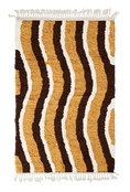 Load image into Gallery viewer, Current Tide wavy wool rug, dark brown waves and cream lines on ochre yellow, full view
