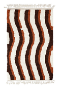 Load image into Gallery viewer, Current Tide wavy wool rug, dark brown waves and terracotta lines on cream, full view
