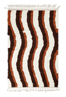 Current Tide wavy wool rug, dark brown waves and terracotta lines on cream, full view