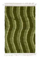 Current Tide wavy wool rug, moss green waves and sage olive lines on olive green, full view