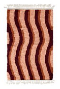 Load image into Gallery viewer, Current Tide wavy wool rug, oxblood red waves and terracotta lines on blush pink, full view
