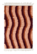 Current Tide wavy wool rug, oxblood red waves and terracotta lines on blush pink, full view