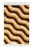Load image into Gallery viewer, Drift Tide wavy wool rug, dark brown waves and cream lines on ochre yellow, full view
