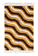Drift Tide wavy wool rug, dark brown waves and cream lines on ochre yellow, full view