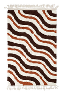 Drift Tide wavy wool rug, dark brown waves and terracotta lines on cream, full view