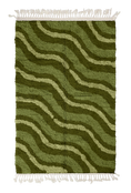 Load image into Gallery viewer, Drift Tide wavy wool rug, moss green waves and sage olive lines on olive green, full view
