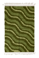 Drift Tide wavy wool rug, moss green waves and sage olive lines on olive green, full view