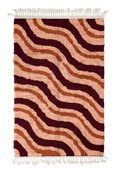 Load image into Gallery viewer, Drift Tide wavy wool rug, oxblood red waves and terracotta lines on blush pink, full view
