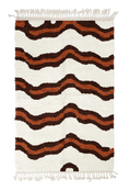 Load image into Gallery viewer, Twin Tide wavy wool rug, dark brown waves and terracotta lines on cream, full view
