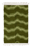 Twin Tide wavy wool rug, moss green waves and sage olive lines on olive green, full view