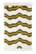 Load image into Gallery viewer, Twin Tide wavy wool rug, olive green waves and ochre yellow lines on cream, full view

