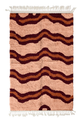 Load image into Gallery viewer, Twin Tide wavy wool rug, oxblood red waves and terracotta lines on blush pink, full view
