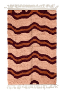 Twin Tide wavy wool rug, oxblood red waves and terracotta lines on blush pink, full view