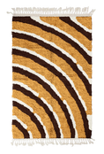 Load image into Gallery viewer, Pool Tide wavy wool rug, dark brown waves and cream lines on ochre yellow, full view
