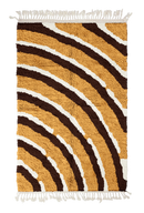 Pool Tide wavy wool rug, dark brown waves and cream lines on ochre yellow, full view