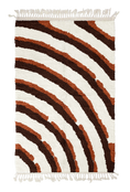Load image into Gallery viewer, Pool Tide wavy wool rug, dark brown waves and terracotta lines on cream, full view
