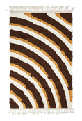 Load image into Gallery viewer, Pool Tide wavy wool rug, cream waves and ochre yellow lines on dark espresso brown, full view
