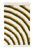 Load image into Gallery viewer, Pool Tide wavy wool rug, olive green waves and ochre yellow lines on cream, full view
