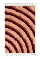 Pool Tide wavy wool rug, oxblood red waves and terracotta lines on blush pink, full view