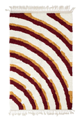 Load image into Gallery viewer, Pool Tide wavy wool rug, burgundy waves and ochre yellow lines on cream, full view
