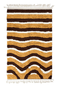 Load image into Gallery viewer, Rising Tide wavy wool rug, dark brown waves and cream lines on ochre yellow, full view
