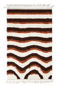 Load image into Gallery viewer, Rising Tide wavy wool rug, dark brown waves and terracotta lines on cream, full view
