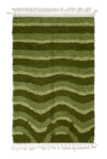 Load image into Gallery viewer, Rising Tide wavy wool rug, moss green waves and sage olive lines on olive green, full view
